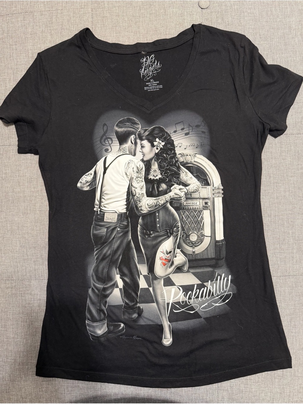 Rockabilly V-Neck Tee with Retro Dancers